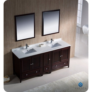 Fresca Oxford 72" Mahogany Traditional Double Sink Bathroom Vanity w/ Side Cabinet - living-essentials