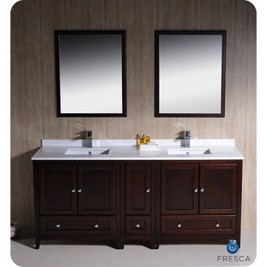 Fresca Oxford 72" Mahogany Traditional Double Sink Bathroom Vanity w/ Side Cabinet - living-essentials