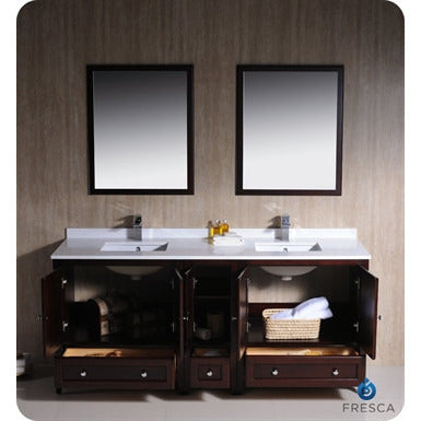 Fresca Oxford 72" Mahogany Traditional Double Sink Bathroom Vanity w/ Side Cabinet - living-essentials