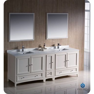 Fresca Oxford 84" Antique White Traditional Double Sink Bathroom Vanity w/ Side Cabinet - living-essentials