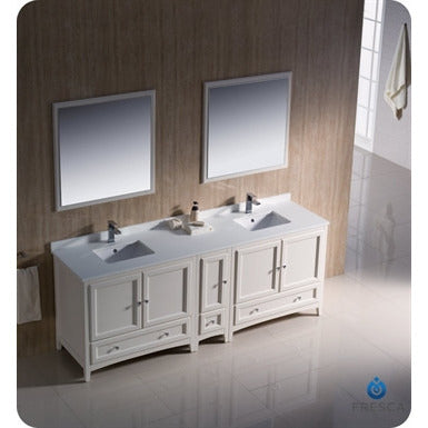Fresca Oxford 84" Antique White Traditional Double Sink Bathroom Vanity w/ Side Cabinet - living-essentials
