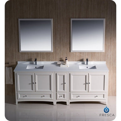 Fresca Oxford 84" Antique White Traditional Double Sink Bathroom Vanity w/ Side Cabinet - living-essentials