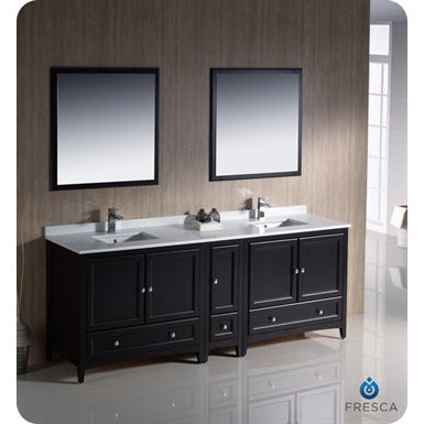 Fresca Oxford 84" Espresso Traditional Double Sink Bathroom Vanity w/ Side Cabinet - living-essentials