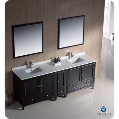 Fresca Oxford 84" Espresso Traditional Double Sink Bathroom Vanity w/ Side Cabinet - living-essentials