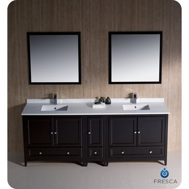 Fresca Oxford 84" Espresso Traditional Double Sink Bathroom Vanity w/ Side Cabinet - living-essentials
