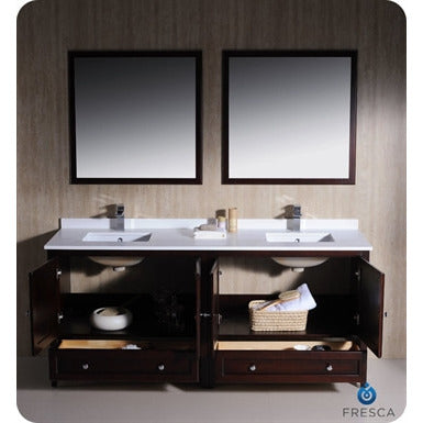 Fresca Oxford 72" Mahogany Traditional Double Sink Bathroom Vanity - living-essentials