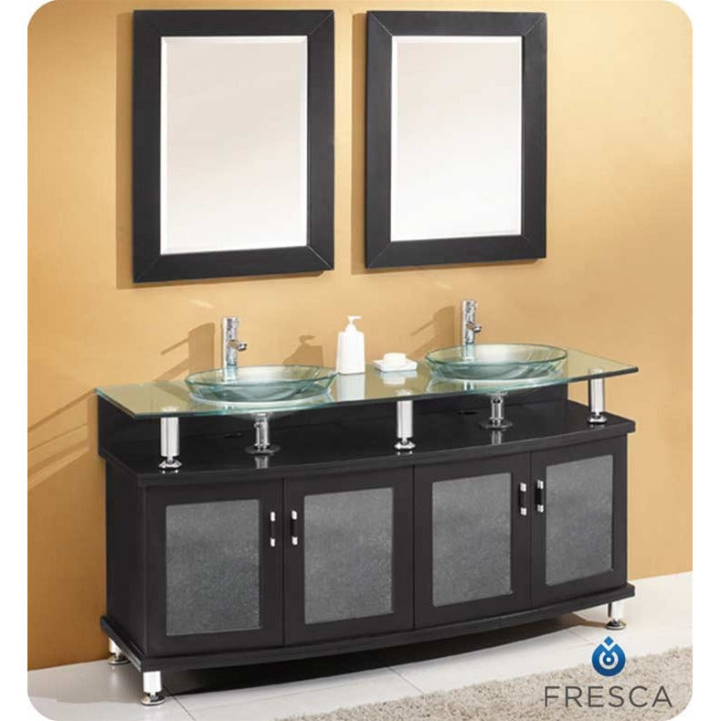 Fresca Contento 59" Espresso Double Sink Modern Bathroom Vanity w/ Mirrors - living-essentials