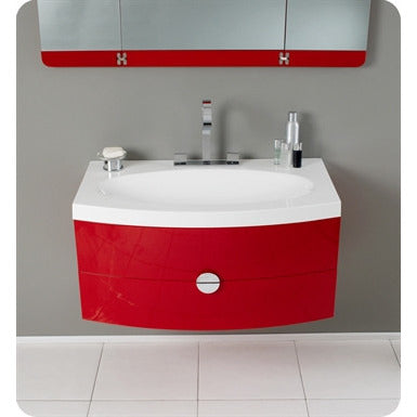 Fresca Energia Red Modern Bathroom Vanity w/ Three Panel Folding Mirror - living-essentials