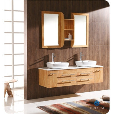 Fresca Bellezza Natural Wood Modern Double Vessel Sink Bathroom Vanity - living-essentials