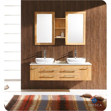 Fresca Bellezza Natural Wood Modern Double Vessel Sink Bathroom Vanity - living-essentials