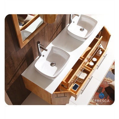 Fresca Bellezza Natural Wood Modern Double Vessel Sink Bathroom Vanity - living-essentials