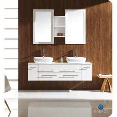 Fresca Bellezza White Modern Double Vessel Sink Bathroom Vanity - living-essentials