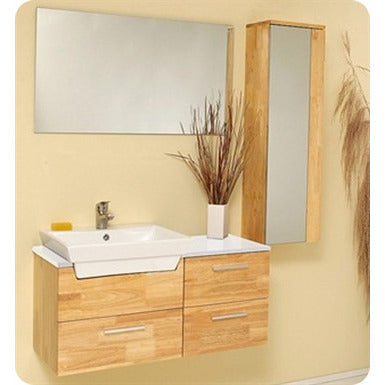 Fresca Caro Natural Wood Modern Bathroom Vanity w/ Mirrored Side Cabinet - living-essentials