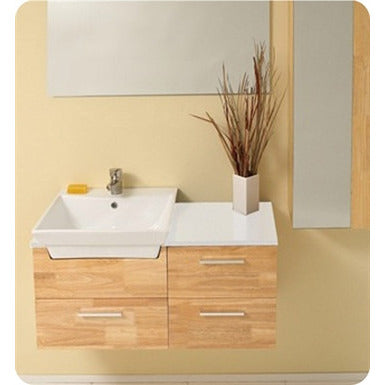 Fresca Caro Natural Wood Modern Bathroom Vanity w/ Mirrored Side Cabinet - living-essentials