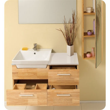 Fresca Caro Natural Wood Modern Bathroom Vanity w/ Mirrored Side Cabinet - living-essentials