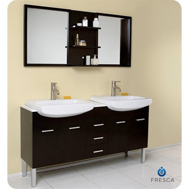 Fresca Vetta Espresso Modern Double Sink Bathroom Vanity w/ Mirror - living-essentials