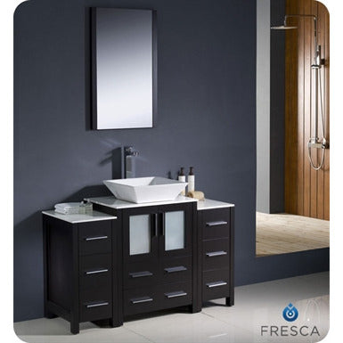 Fresca Torino 48" Espresso Modern Bathroom Vanity w/ 2 Side Cabinets & Vessel Sink - living-essentials