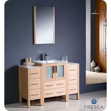 Fresca Torino 48" Light Oak Modern Bathroom Vanity w/ 2 Side Cabinets & Integrated Sink - living-essentials