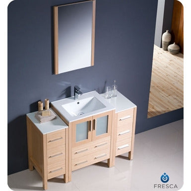 Fresca Torino 48" Light Oak Modern Bathroom Vanity w/ 2 Side Cabinets & Integrated Sink - living-essentials