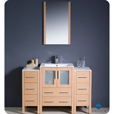 Fresca Torino 48" Light Oak Modern Bathroom Vanity w/ 2 Side Cabinets & Integrated Sink - living-essentials