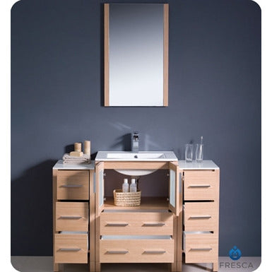 Fresca Torino 48" Light Oak Modern Bathroom Vanity w/ 2 Side Cabinets & Integrated Sink - living-essentials