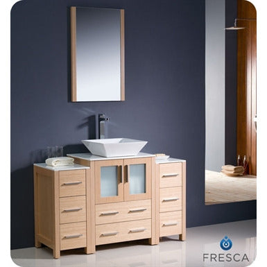 Fresca Torino 48" Light Oak Modern Bathroom Vanity w/ Side Cabinet & Vessel Sink - living-essentials