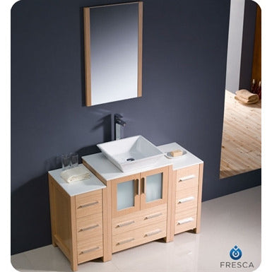 Fresca Torino 48" Light Oak Modern Bathroom Vanity w/ Side Cabinet & Vessel Sink - living-essentials