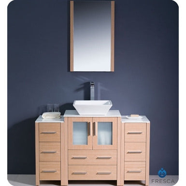Fresca Torino 48" Light Oak Modern Bathroom Vanity w/ Side Cabinet & Vessel Sink - living-essentials