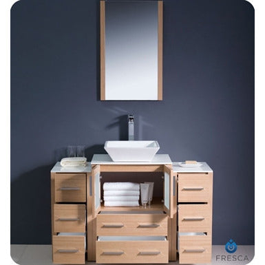 Fresca Torino 48" Light Oak Modern Bathroom Vanity w/ Side Cabinet & Vessel Sink - living-essentials
