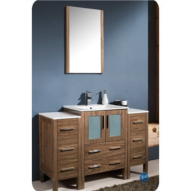 Fresca Torino 48" Walnut Brown Modern Bathroom Vanity w/ 2 Side Cabinets & Vessel Sink - living-essentials