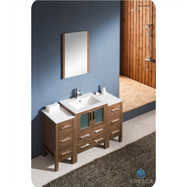 Fresca Torino 48" Walnut Brown Modern Bathroom Vanity w/ 2 Side Cabinets & Vessel Sink - living-essentials