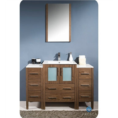 Fresca Torino 48" Walnut Brown Modern Bathroom Vanity w/ 2 Side Cabinets & Integrated Sink - living-essentials