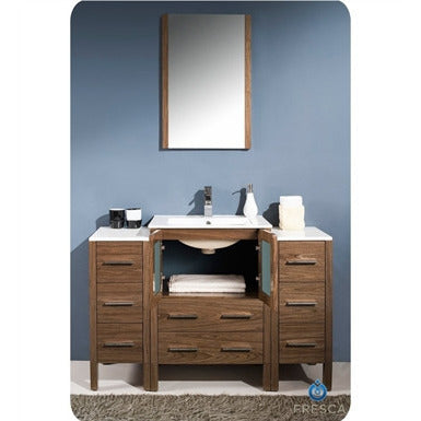Fresca Torino 48" Walnut Brown Modern Bathroom Vanity w/ 2 Side Cabinets & Vessel Sink - living-essentials