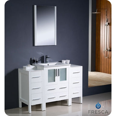 Fresca Torino 48" White Modern Bathroom Vanity w/ 2 Side Cabinets & Integrated Sink - living-essentials