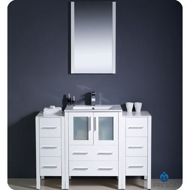 Fresca Torino 48" White Modern Bathroom Vanity w/ 2 Side Cabinets & Integrated Sink - living-essentials