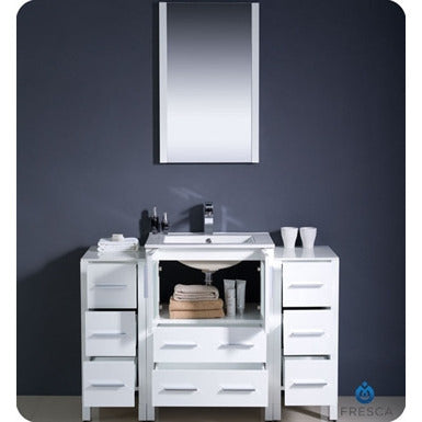 Fresca Torino 48" White Modern Bathroom Vanity w/ 2 Side Cabinets & Integrated Sink - living-essentials