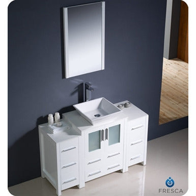 Fresca Torino 48" White Modern Bathroom Vanity w/ 2 Side Cabinets & Vessel Sink - living-essentials