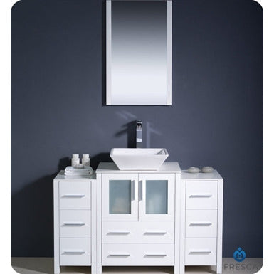 Fresca Torino 48" White Modern Bathroom Vanity w/ 2 Side Cabinets & Vessel Sink - living-essentials