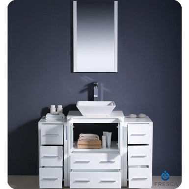 Fresca Torino 48" White Modern Bathroom Vanity w/ 2 Side Cabinets & Vessel Sink - living-essentials