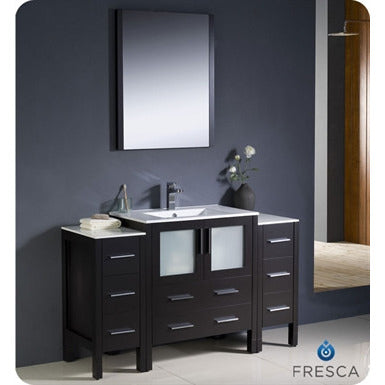 Fresca Torino 54" Espresso Modern Bathroom Vanity w/ 2 Side Cabinets & Integrated Sink - living-essentials