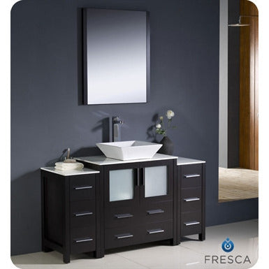 Fresca Torino 54" Espresso Modern Bathroom Vanity w/ 2 Side Cabinets & Vessel Sink - living-essentials