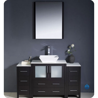 Fresca Torino 54" Espresso Modern Bathroom Vanity w/ 2 Side Cabinets & Vessel Sink - living-essentials