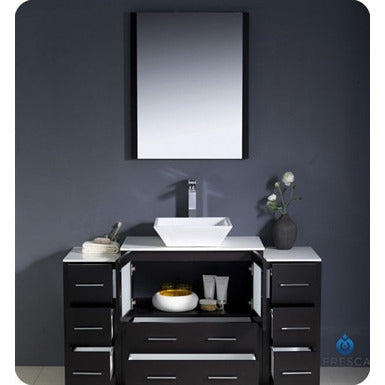 Fresca Torino 54" Espresso Modern Bathroom Vanity w/ 2 Side Cabinets & Vessel Sink - living-essentials