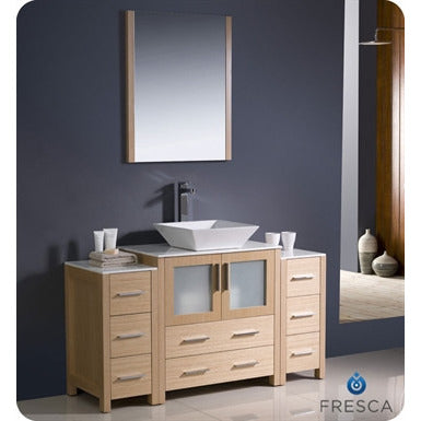 Fresca Torino 54" Light Oak Modern Bathroom Vanity w/ 2 Side Cabinets & Vessel Sink - living-essentials