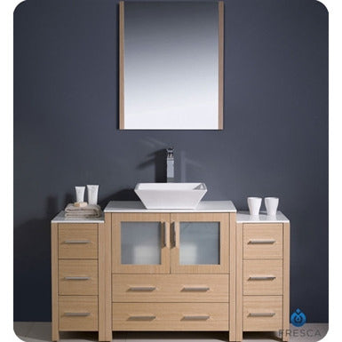 Fresca Torino 54" Light Oak Modern Bathroom Vanity w/ 2 Side Cabinets & Vessel Sink - living-essentials