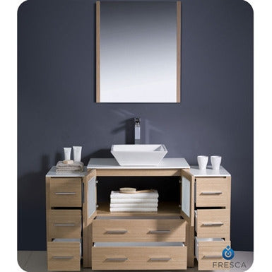 Fresca Torino 54" Light Oak Modern Bathroom Vanity w/ 2 Side Cabinets & Vessel Sink - living-essentials
