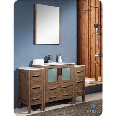 Fresca Torino 54" Walnut Brown Modern Bathroom Vanity w/ 2 Side Cabinets & Integrated Sink - living-essentials