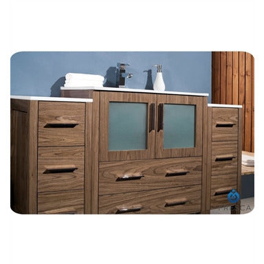 Fresca Torino 54" Walnut Brown Modern Bathroom Vanity w/ 2 Side Cabinets & Integrated Sink - living-essentials