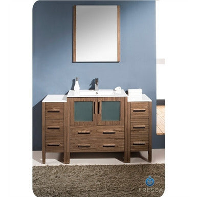 Fresca Torino 54" Walnut Brown Modern Bathroom Vanity w/ 2 Side Cabinets & Vessel Sink - living-essentials