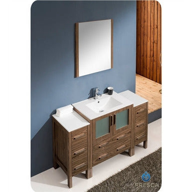 Fresca Torino 54" Walnut Brown Modern Bathroom Vanity w/ 2 Side Cabinets & Integrated Sink - living-essentials